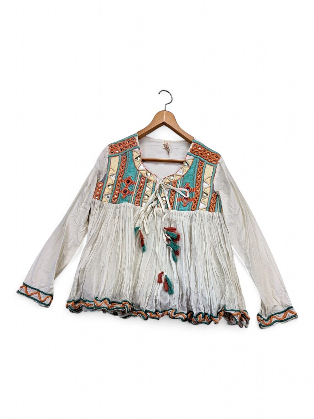 Raga Embroidered Boho Sheer Cotton Peasant Blouse L